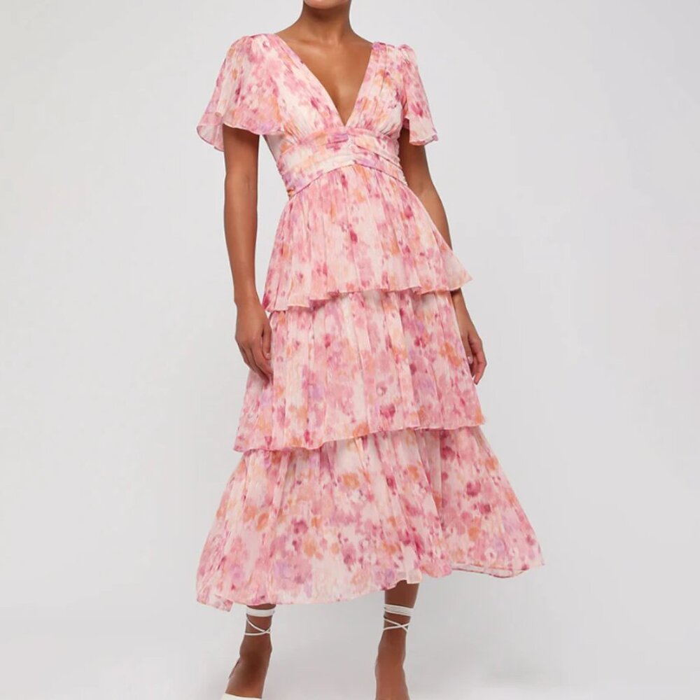Eva Tiered Midi Dress Lulus® Pink/Multicolor